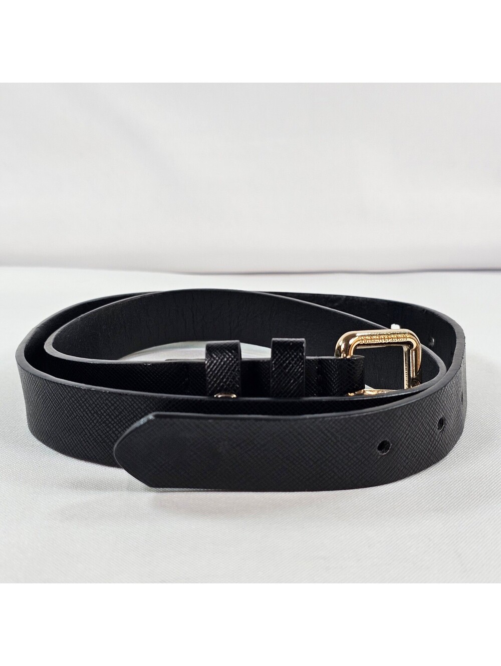 Vtg Juicy Couture Womens Black Saffiano Faux Leather Belt Gold Buckle Size Small